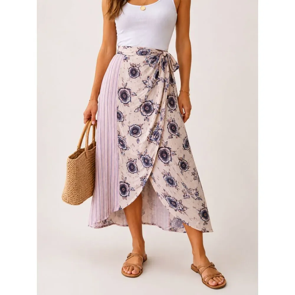 Crimson Grace Floral Wrap Midi Skirt Tie Waist Boho Cottagecore Size Medium